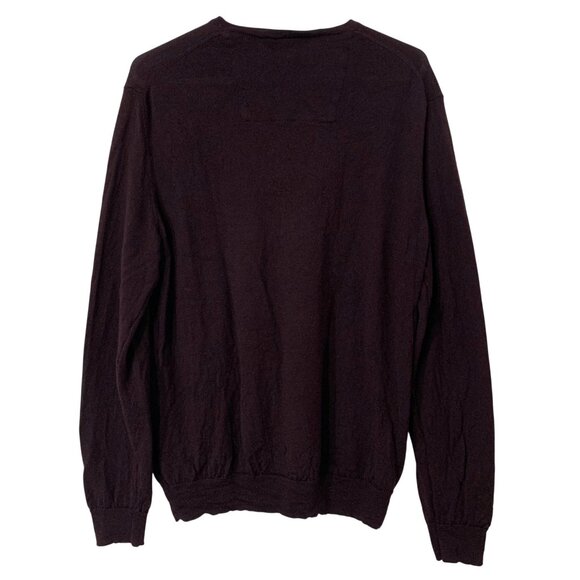 Calvin Klein Burgundy 100% Italian Merino Wool V-Neck Sweater Mens SZ L - Picture 2 of 6